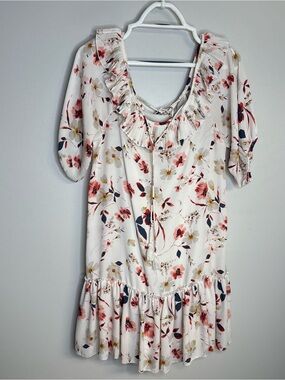 En Creme Cream Mini Dress with Pink & Navy Floral Print